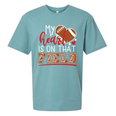 My Heart Is On That Field Game Day Vibes Football Mom Gift Funny Gift Sueded Cloud Jersey T-Shirt