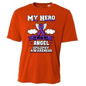 My Hero Is Now My Angel Epilepsy Purple Ribbon Epileptic Meaningful Gift Cooling Performance Crew T-Shirt