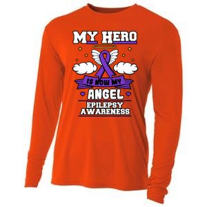 My Hero Is Now My Angel Epilepsy Purple Ribbon Epileptic Meaningful Gift Cooling Performance Long Sleeve Crew