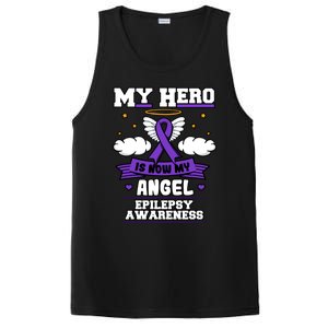 My Hero Is Now My Angel Epilepsy Purple Ribbon Epileptic Meaningful Gift PosiCharge Competitor Tank