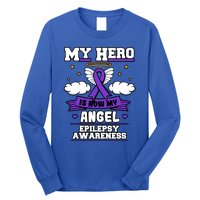 My Hero Is Now My Angel Epilepsy Purple Ribbon Epileptic Meaningful Gift Long Sleeve Shirt