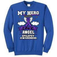 My Hero Is Now My Angel Epilepsy Purple Ribbon Epileptic Meaningful Gift Sweatshirt