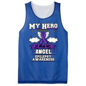 My Hero Is Now My Angel Epilepsy Purple Ribbon Epileptic Meaningful Gift Mesh Reversible Basketball Jersey Tank