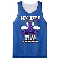 My Hero Is Now My Angel Epilepsy Purple Ribbon Epileptic Meaningful Gift Mesh Reversible Basketball Jersey Tank