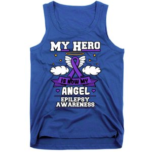 My Hero Is Now My Angel Epilepsy Purple Ribbon Epileptic Meaningful Gift Tank Top