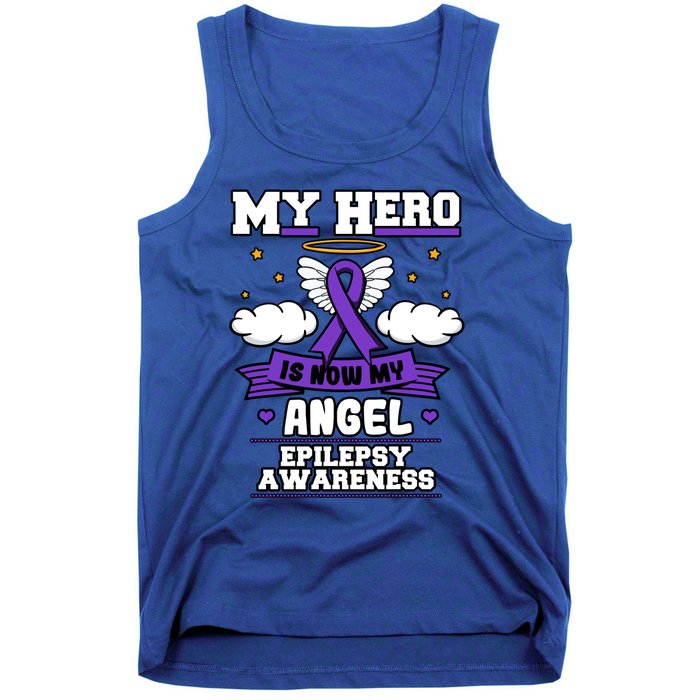 My Hero Is Now My Angel Epilepsy Purple Ribbon Epileptic Meaningful Gift Tank Top