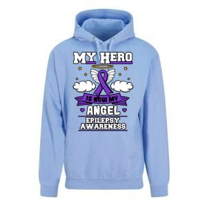 My Hero Is Now My Angel Epilepsy Purple Ribbon Epileptic Meaningful Gift Unisex Surf Hoodie