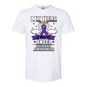 My Hero Is Now My Angel Epilepsy Purple Ribbon Epileptic Meaningful Gift Softstyle CVC T-Shirt