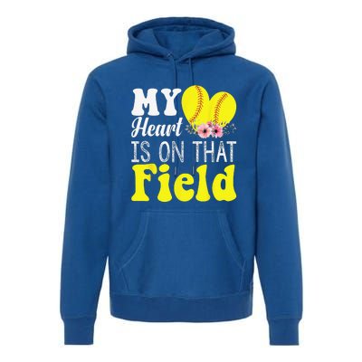 My Heart Is On That Field Baseball Tee Softball Mom Gifts Premium Hoodie