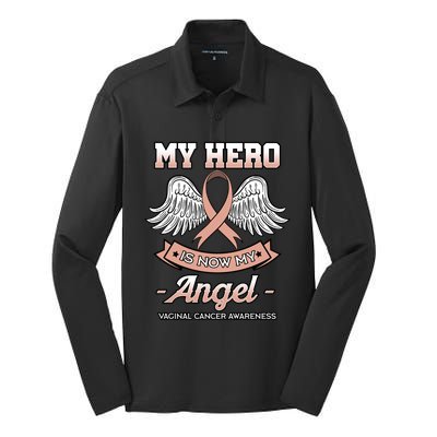 My Hero Is Now My Angel Vaginal Cancer Awareness Cool Gift Silk Touch Performance Long Sleeve Polo