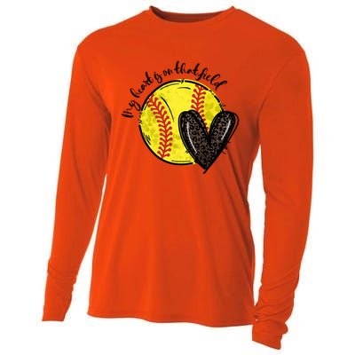 My Heart Is On That Field Softball Game Day Vibes Softball Gift Cooling Performance Long Sleeve Crew