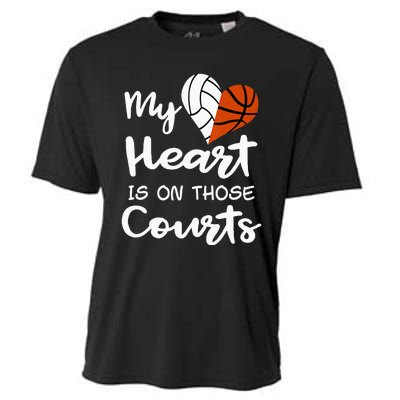 My Heart Is On Those Courts Volleyball Basketball Player Mom Cooling Performance Crew T-Shirt