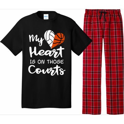 My Heart Is On Those Courts Volleyball Basketball Player Mom Pajama Set