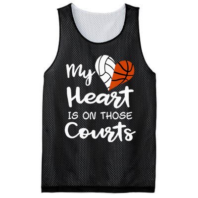 My Heart Is On Those Courts Volleyball Basketball Player Mom Mesh Reversible Basketball Jersey Tank