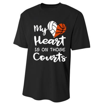 My Heart Is On Those Courts Volleyball Basketball Player Mom Performance Sprint T-Shirt