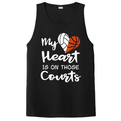 My Heart Is On Those Courts Volleyball Basketball Player Mom PosiCharge Competitor Tank