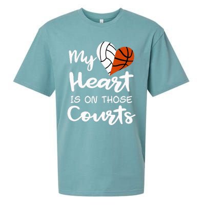 My Heart Is On Those Courts Volleyball Basketball Player Mom Sueded Cloud Jersey T-Shirt