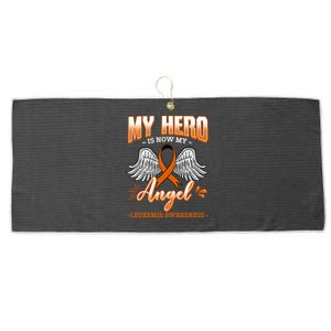 My Hero Is Now My Angel Leukemia Bone Marrow Hematologists Gift Large Microfiber Waffle Golf Towel