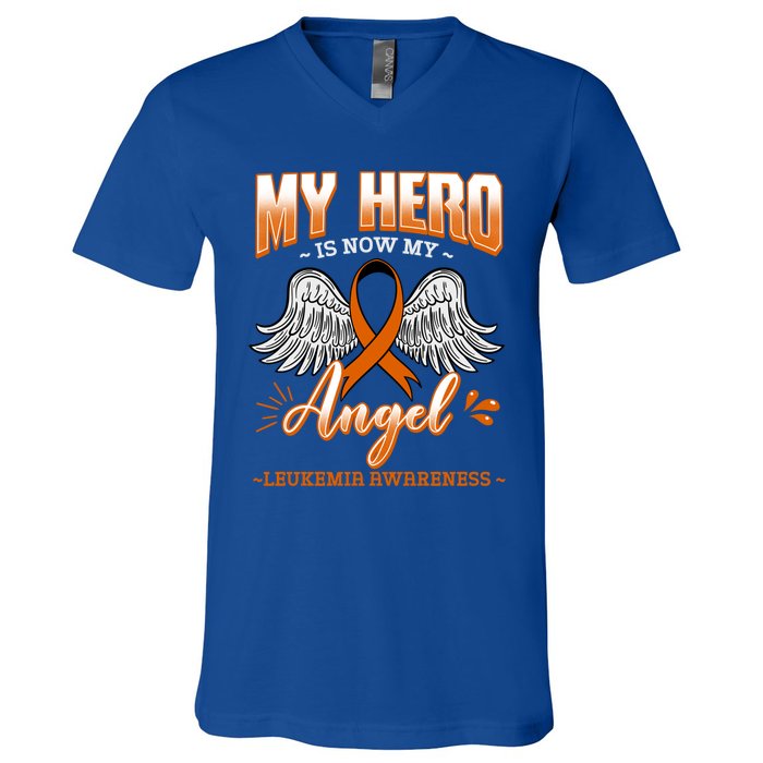 My Hero Is Now My Angel Leukemia Bone Marrow Hematologists Gift V-Neck T-Shirt