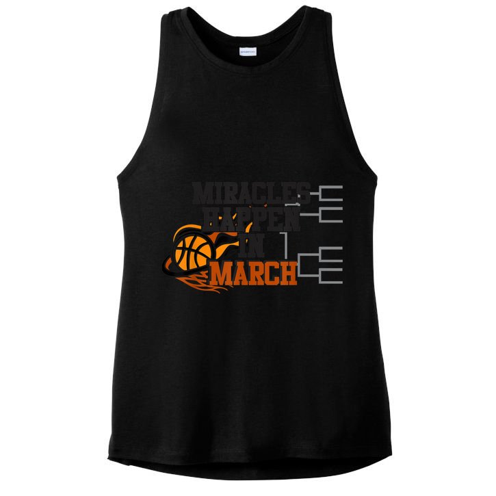 Miracles Happen in March College March Basketball Madness Ladies PosiCharge Tri-Blend Wicking Tank