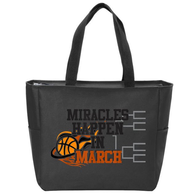 Miracles Happen in March College March Basketball Madness Zip Tote Bag