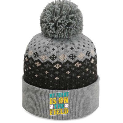 My Heart Is On The Field Funny Baseball Gift The Baniff Cuffed Pom Beanie