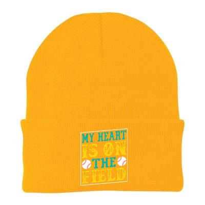 My Heart Is On The Field Funny Baseball Gift Knit Cap Winter Beanie