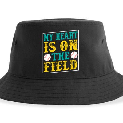 My Heart Is On The Field Funny Baseball Gift Sustainable Bucket Hat