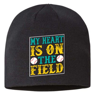 My Heart Is On The Field Funny Baseball Gift Sustainable Beanie