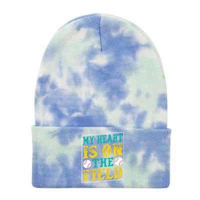 My Heart Is On The Field Funny Baseball Gift Tie Dye 12in Knit Beanie