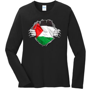 My Heart Is Always With Palestine . Ladies Long Sleeve Shirt