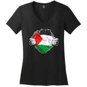 My Heart Is Always With Palestine . Women's V-Neck T-Shirt