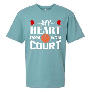 My Heart Is On That Court Basketball Mom Dad Gift Cool Gift Sueded Cloud Jersey T-Shirt