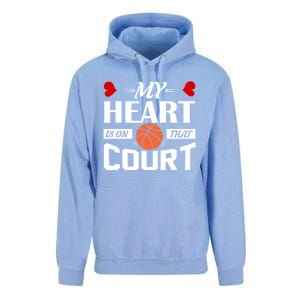 My Heart Is On That Court Basketball Mom Dad Gift Cool Gift Unisex Surf Hoodie