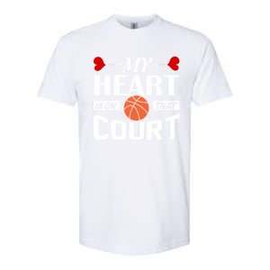 My Heart Is On That Court Basketball Mom Dad Gift Cool Gift Softstyle CVC T-Shirt