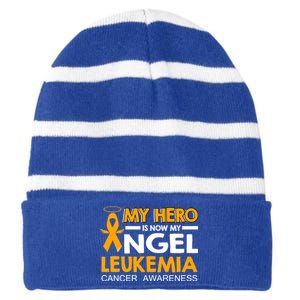 My Hero Is Now My Angel Leukemia Cancer Awareness Cute Gift Striped Beanie with Solid Band