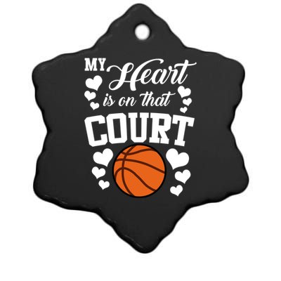 My Heart Is On That Court Basketball Mom Dad Husband Funny Gift Ceramic Star Ornament