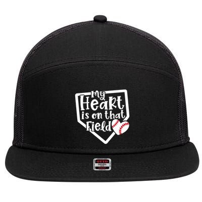 My Heart Is On That Field Baseball Mom Cute Funny Gift 7 Panel Mesh Trucker Snapback Hat