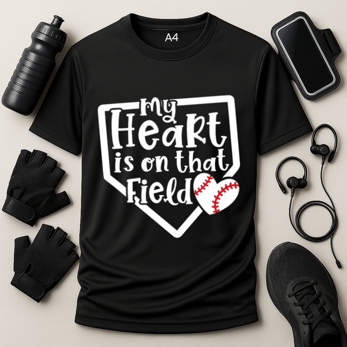 My Heart Is On That Field Baseball Mom Cute Funny Gift Cooling Performance Crew T-Shirt