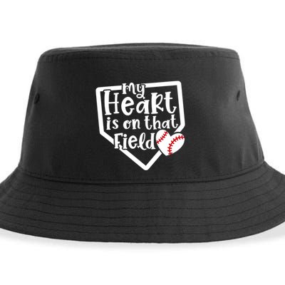 My Heart Is On That Field Baseball Mom Cute Funny Gift Sustainable Bucket Hat