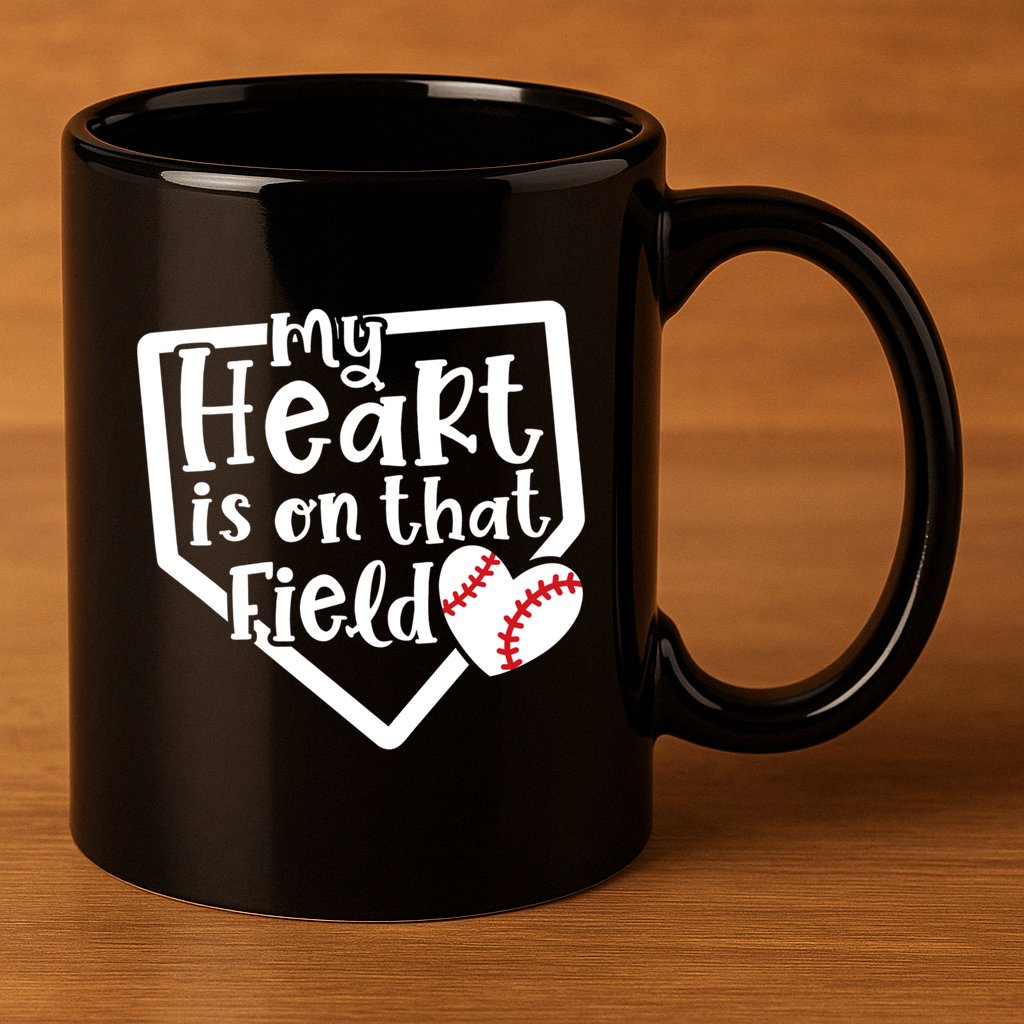 My Heart Is On That Field Baseball Mom Cute Funny Gift 11oz C Handle Ceramic Mug