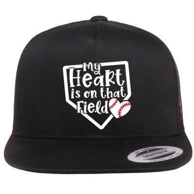 My Heart Is On That Field Baseball Mom Cute Funny Gift Flat Bill Trucker Hat