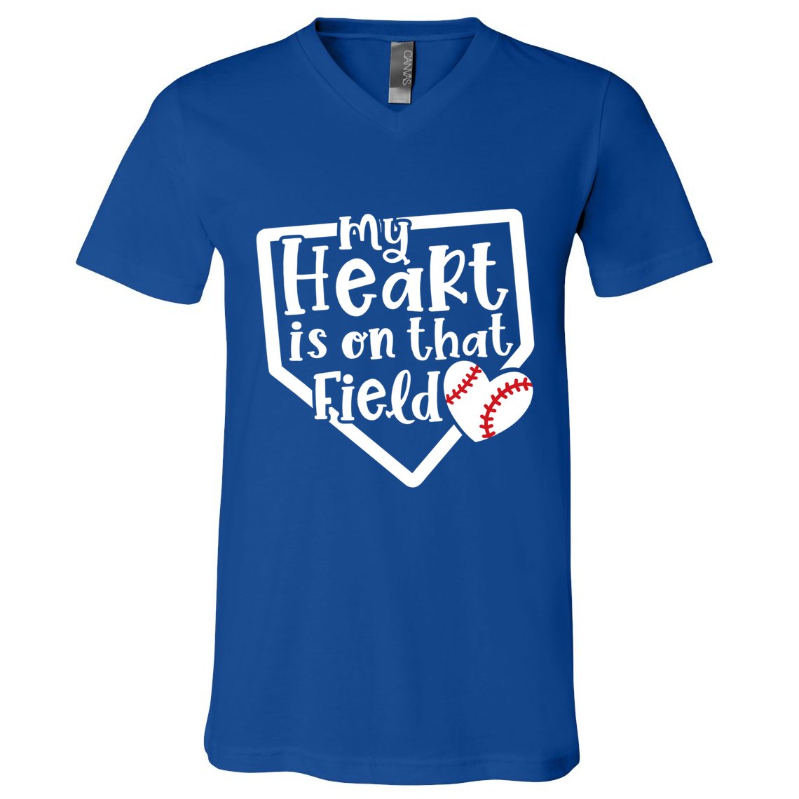 My Heart Is On That Field Baseball Mom Cute Funny Gift V-Neck T-Shirt