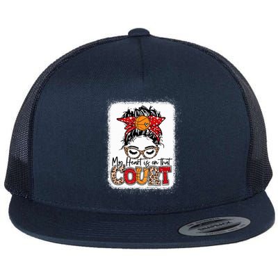 My Heart Is On That Court Basketball Leopard Basketball Mom Gift Flat Bill Trucker Hat