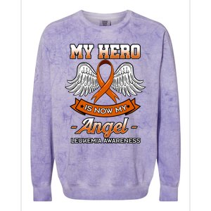 My Hero Is Now My Angel Leukemia Orange Ribbon Bone Marrow Gift Colorblast Crewneck Sweatshirt