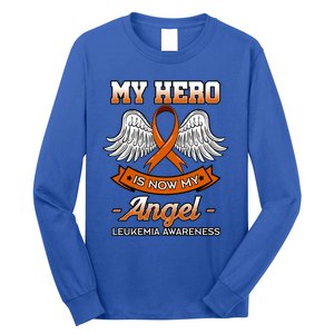 My Hero Is Now My Angel Leukemia Orange Ribbon Bone Marrow Gift Long Sleeve Shirt