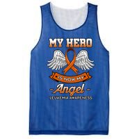 My Hero Is Now My Angel Leukemia Orange Ribbon Bone Marrow Gift Mesh Reversible Basketball Jersey Tank