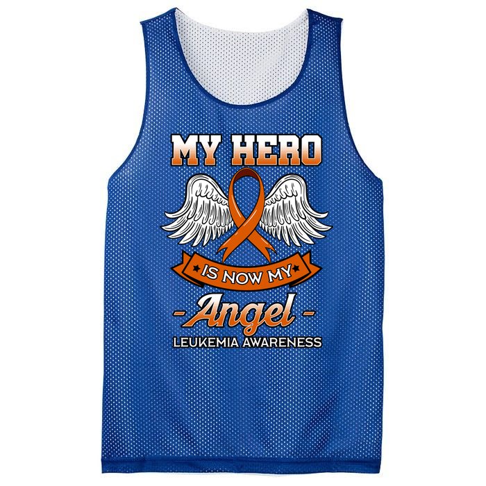 My Hero Is Now My Angel Leukemia Orange Ribbon Bone Marrow Gift Mesh Reversible Basketball Jersey Tank