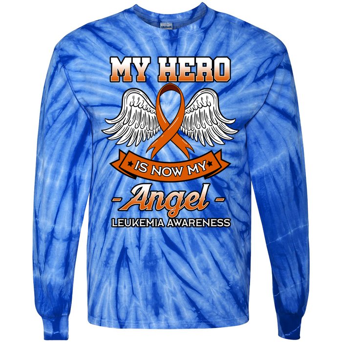 My Hero Is Now My Angel Leukemia Orange Ribbon Bone Marrow Gift Tie-Dye Long Sleeve Shirt