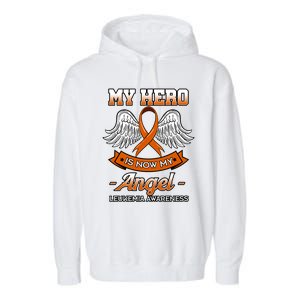 My Hero Is Now My Angel Leukemia Orange Ribbon Bone Marrow Gift Garment-Dyed Fleece Hoodie